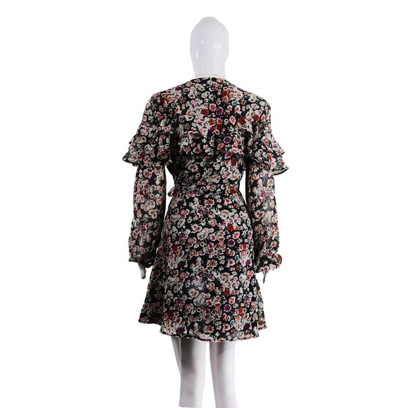 New Look Floral Print Ruffle Wrap Mini Dress Trendy - Picture 2 of 6